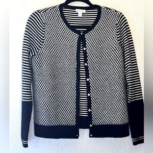 Belford Black & White Printed 100% Cashmere Preppy Old Money Cardigan Size M